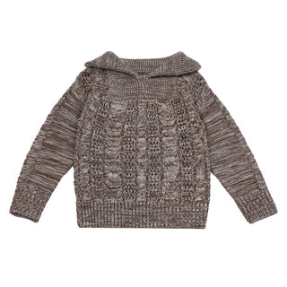 Chocolate Large Collar Braided Sweater