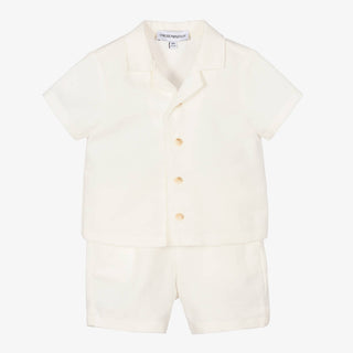 AJ White Button Down Dressy Shorts Set