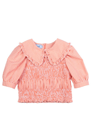 Orange Gingham Smocked Blouse