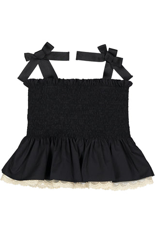Black Laced Trimmed Smocked Top