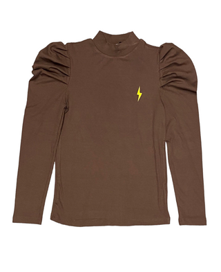 NNM Brown Ribbed Puff Sleeve Tee