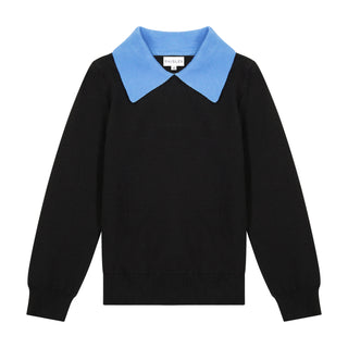 PL Black Knit Top with Blue Collar