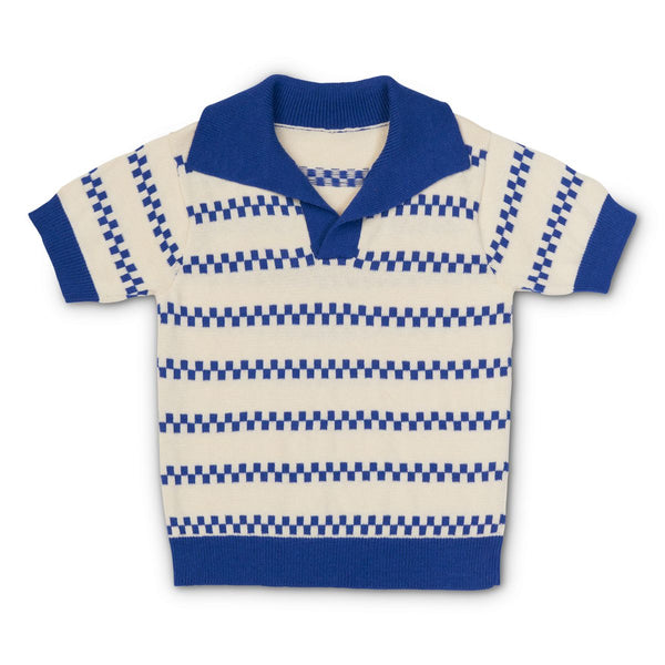 Blue and Cream Ames Polo Sweater