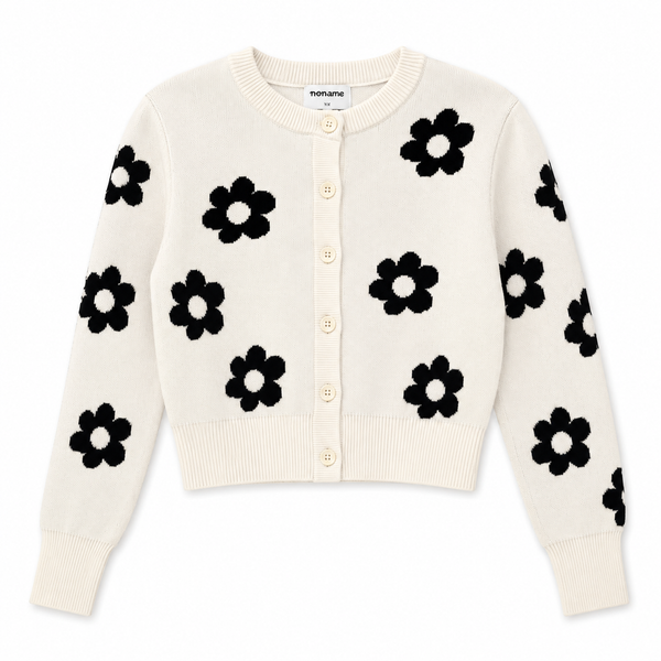 Ivory and Black Daisy Cardigan