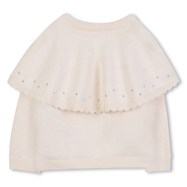 Ivory Knitted Scallop Ruffle Cardigan