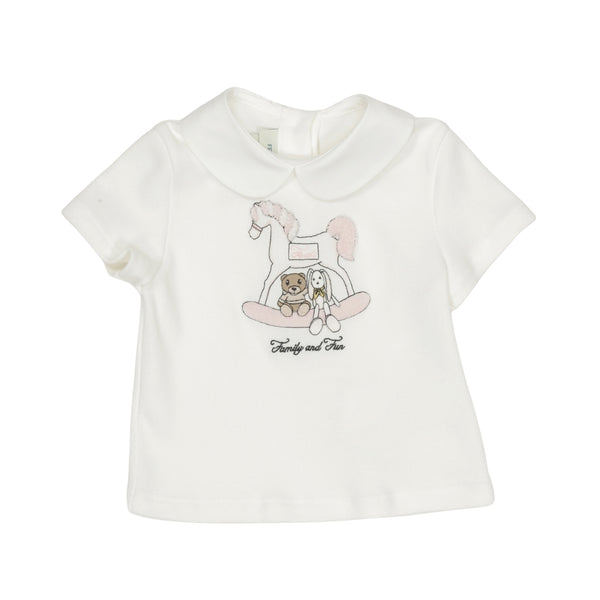 White with Pink Baby Rocking Horse Collar Tee