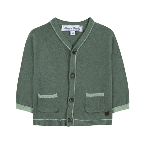 Green Little Boys Trim Cardigan