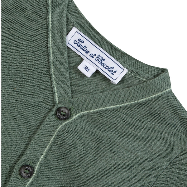 Green Little Boys Trim Cardigan