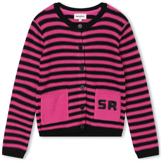 Black n Pink Striped Logo Cardigan