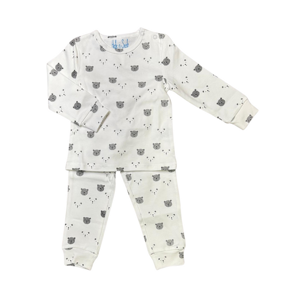 White and Grey Baby Bear Print Pajama Set