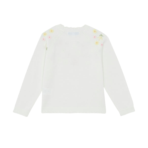 White with Yellow and Pink Floral Embroidered Sweater