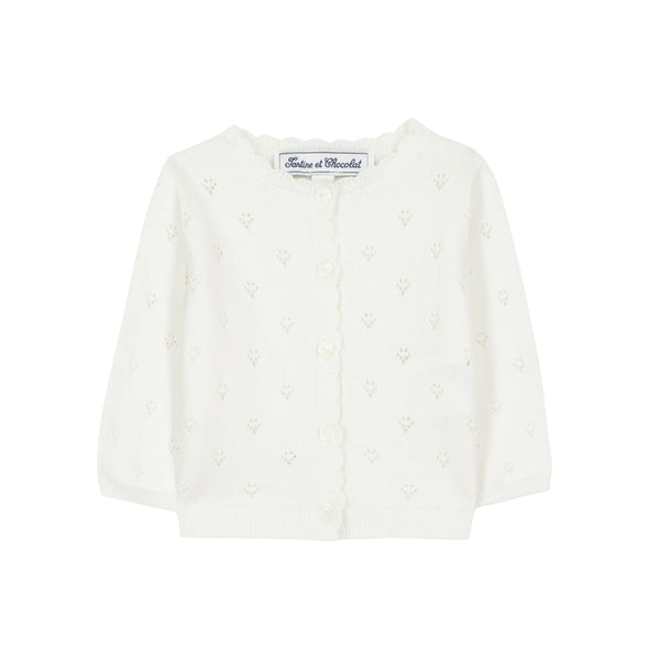 White Baby Open Stitch Cardigan
