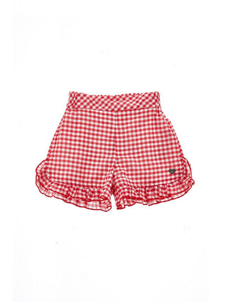 Red and White Check Muslin Shorts