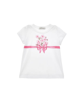 White Tee with Flowers and Bow