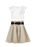 Beige and Black Polka Dot Skirt Set