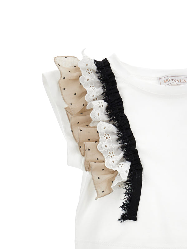 Beige and Black Polka Dot Skirt Set