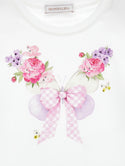 White Floral Gingham Bow Tee