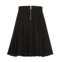 Black Pleated Skirt with Silver Logo Buttons