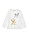 Cream Little Bear Houndstooth Bow Tee