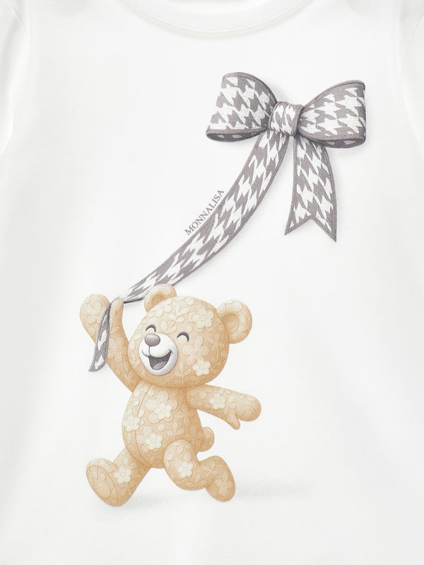 Cream Little Bear Houndstooth Bow Tee