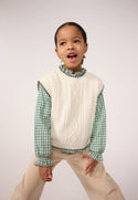White with Navy Trim Knit Sweater Vest