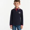 Navy Teckel Stripe Trim Long Sleeve Polo