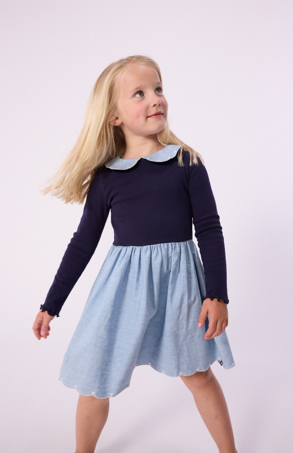 Light Blue Chambray Collared Heart Dress
