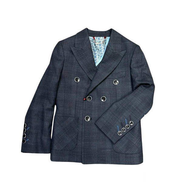 Navy Mini Check Double Breasted Suit