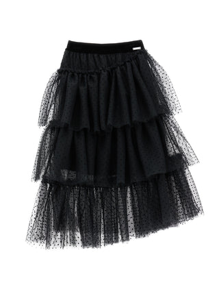 Black Twist Polka Dott Flounce Tulle Skirt