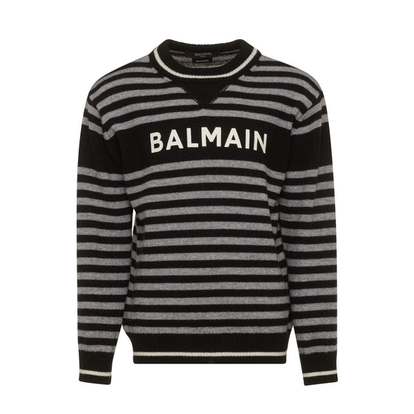 Grey/Black Striped Large Logo Sweater