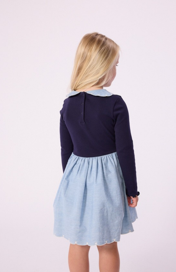 Light Blue Chambray Collared Heart Dress