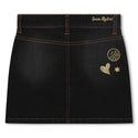 Black Denim Embroidered Logo Skirt