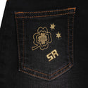 Black Denim Embroidered Logo Skirt