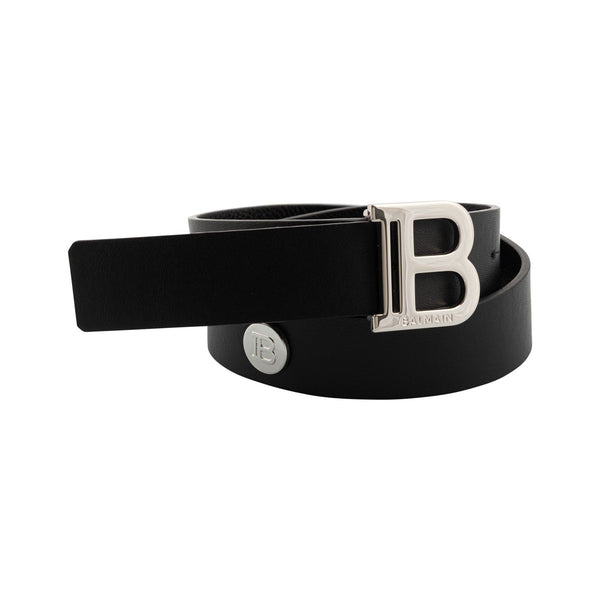 Black/Silver Leather Belt with B Buckle