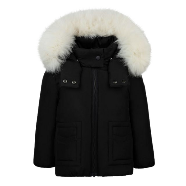 Black Stitched Pocket Fur Hood Coat