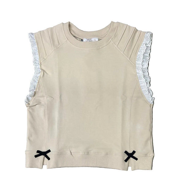 Beige Eyelet Ruffle Detail Sweater Vest