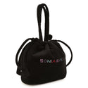 Black Velour Rhinestone Logo Bag