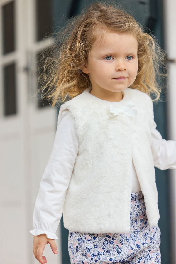 Ivory Baby Faux Fur Bow Vest