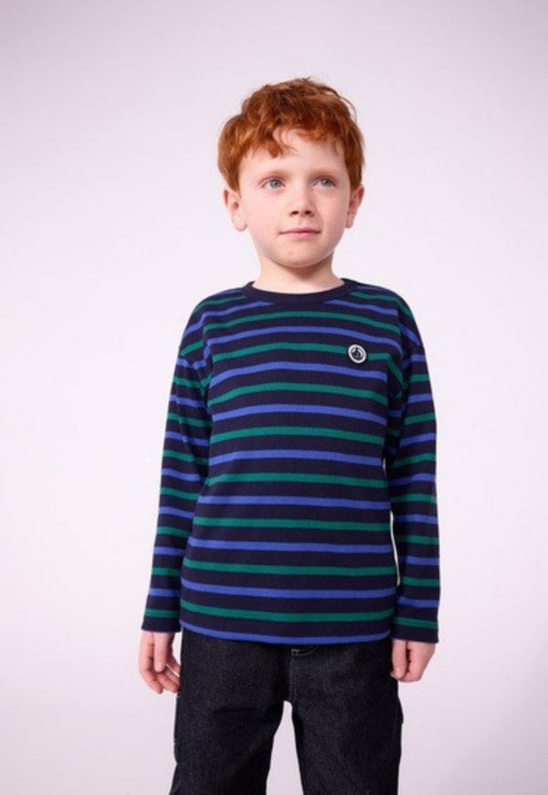 Navy and Green Striped Long Sleeve Tee