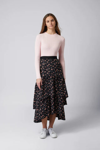 Black Pink Teen Floral Layered Skirt