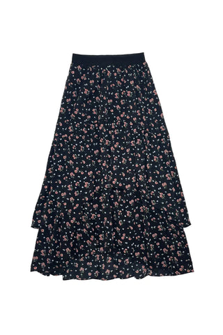 Black Pink Teen Floral Layered Skirt