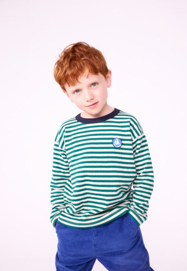 Green and Oatmeal Striped Long Sleeves Tee