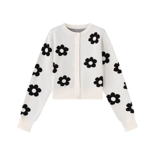 Ivory and Black Daisy Cardigan