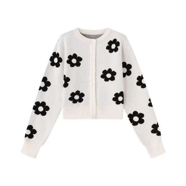 Ivory and Black Daisy Cardigan