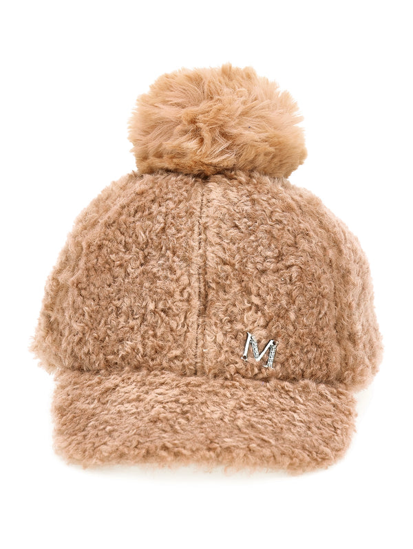 Beige Teddy Hat with Pom-pom