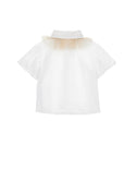 White Ruffle Sleeve Neck Tie Blouse