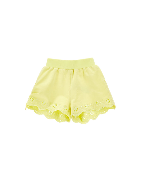 Yellow Eyelet Scallop Hem Short