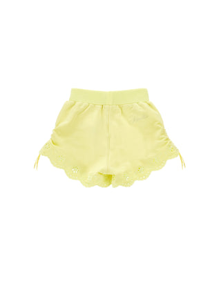 Yellow Eyelet Scallop Hem Short