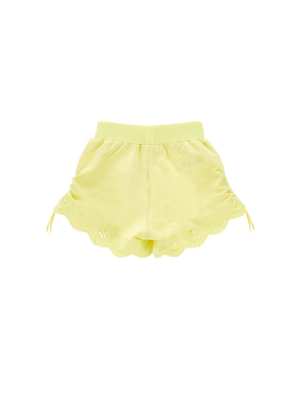 Yellow Eyelet Scallop Hem Short