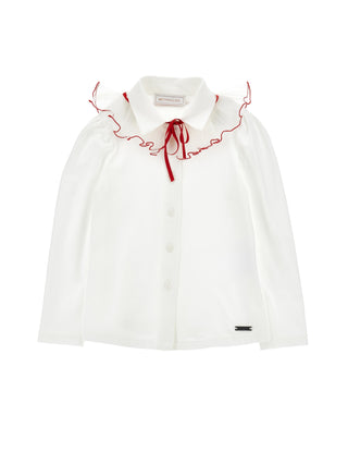 Cream with Ruby Trim Ruffled Collar Blouse